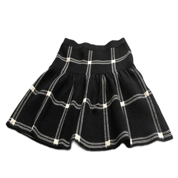 CYNTHIA ROWLEY Black White Plaid Wool Blend Sweater Skirt - Picture 3 of 9